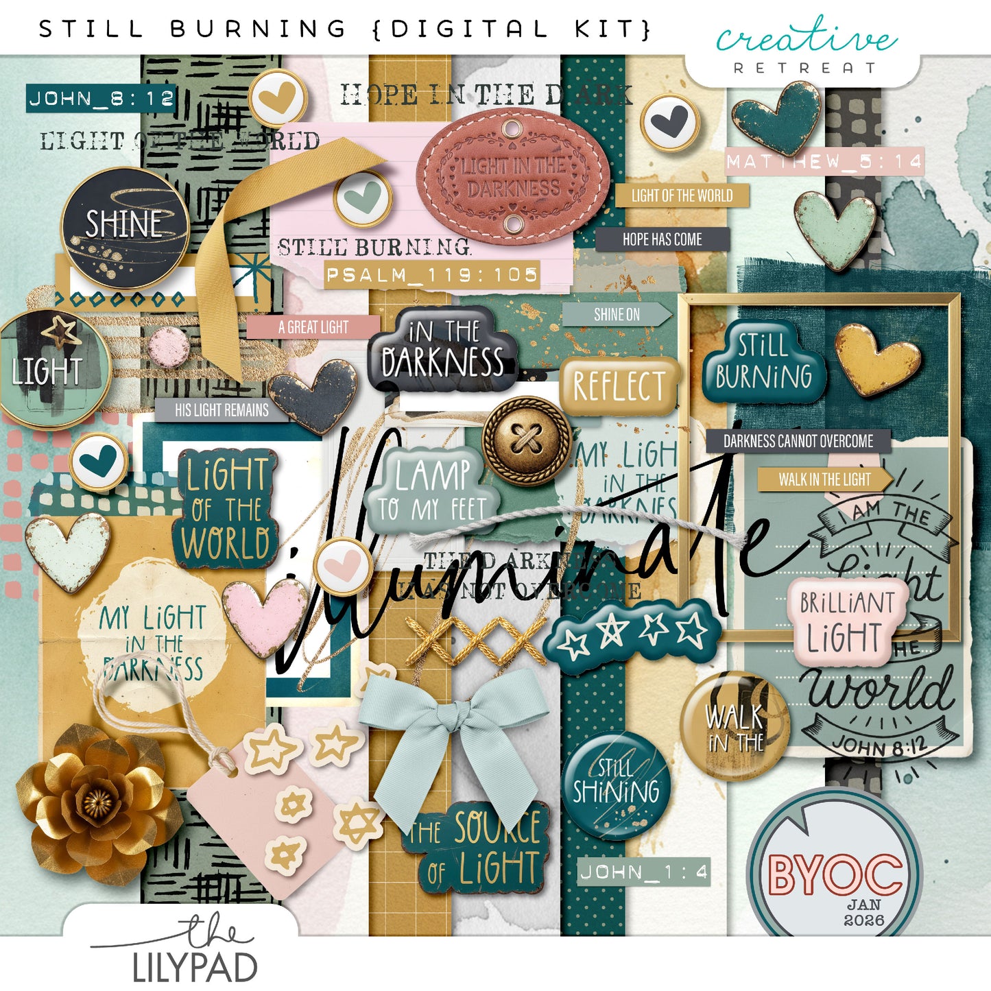 Digital kit, scrapbooking, light of the world, Bible journaling decorative