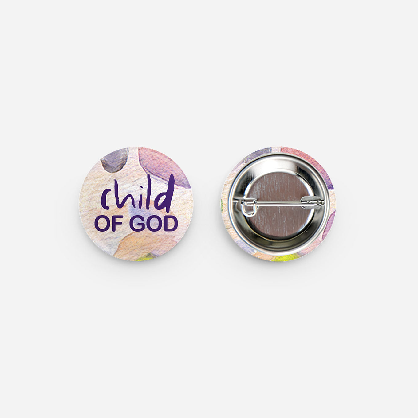 Button badge with 'child of God' text on a white background