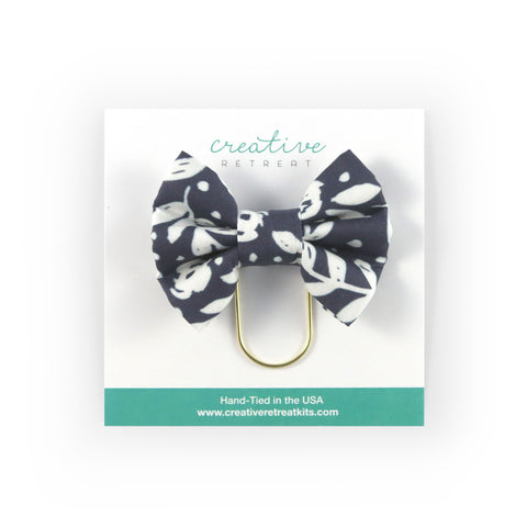 Navy Floral Bow Clip